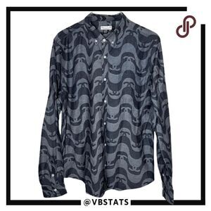 Oxford Lads Geometric Wavy Cotton Long Sleeve Button-Down Shirt Gray XL NWOT‎